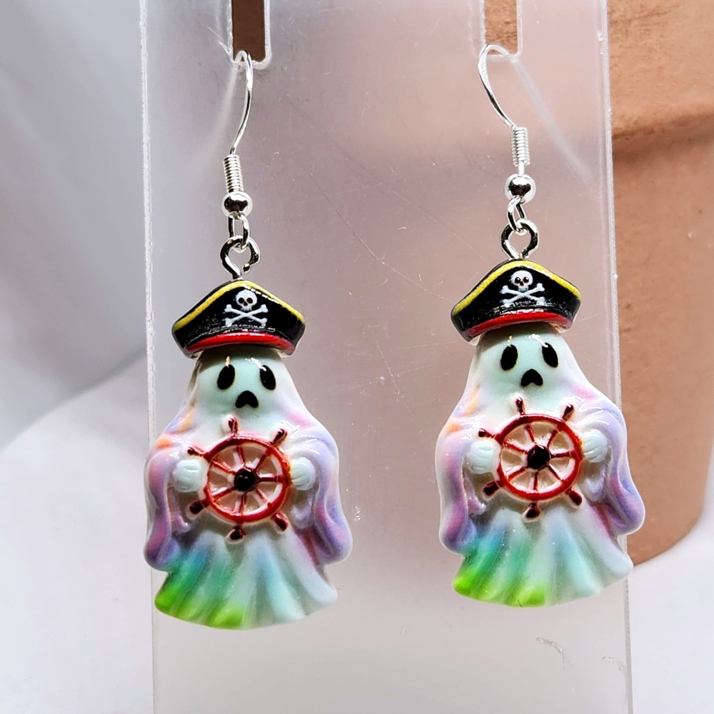 Pirate Ghost‎ Halloween Drop Earrings Multicolor Nautical Captain Ship Wheel New